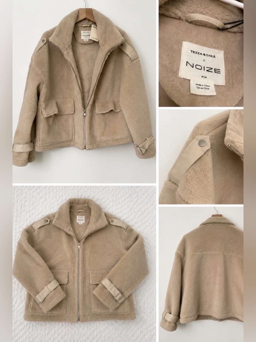 Noize x Tezza & Cole Collab Sherpa Cream Coat Oversized Jacket Medium NEW